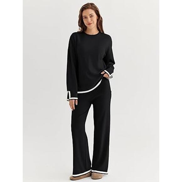 LILLUSORY Women Fall 2 Piece Lounge Set Outfits Sweatsuits Long Sleeve Sweater T - Picture 2 of 5